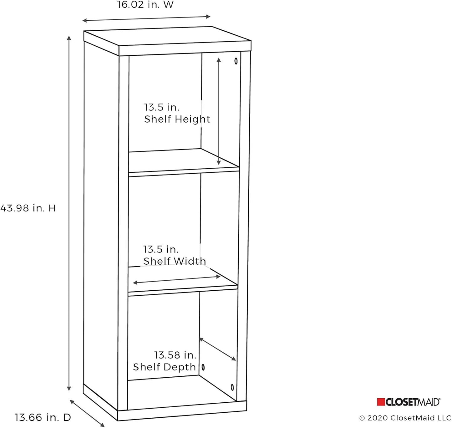 ClosetMaid 3 Cube Storage Shelf Organizer Bookshelf with Back Panel, Easy Assembly, Wood, Weathered Gray