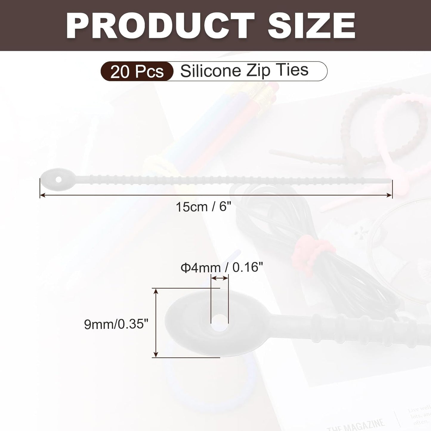 PATIKIL 6 Inch Silicone Cable Ties, 20pcs Rubber Reusable Twist Zip Ties Organizer for Home Office Kitchen Food bags Wires Adjustable Bag Clip, White