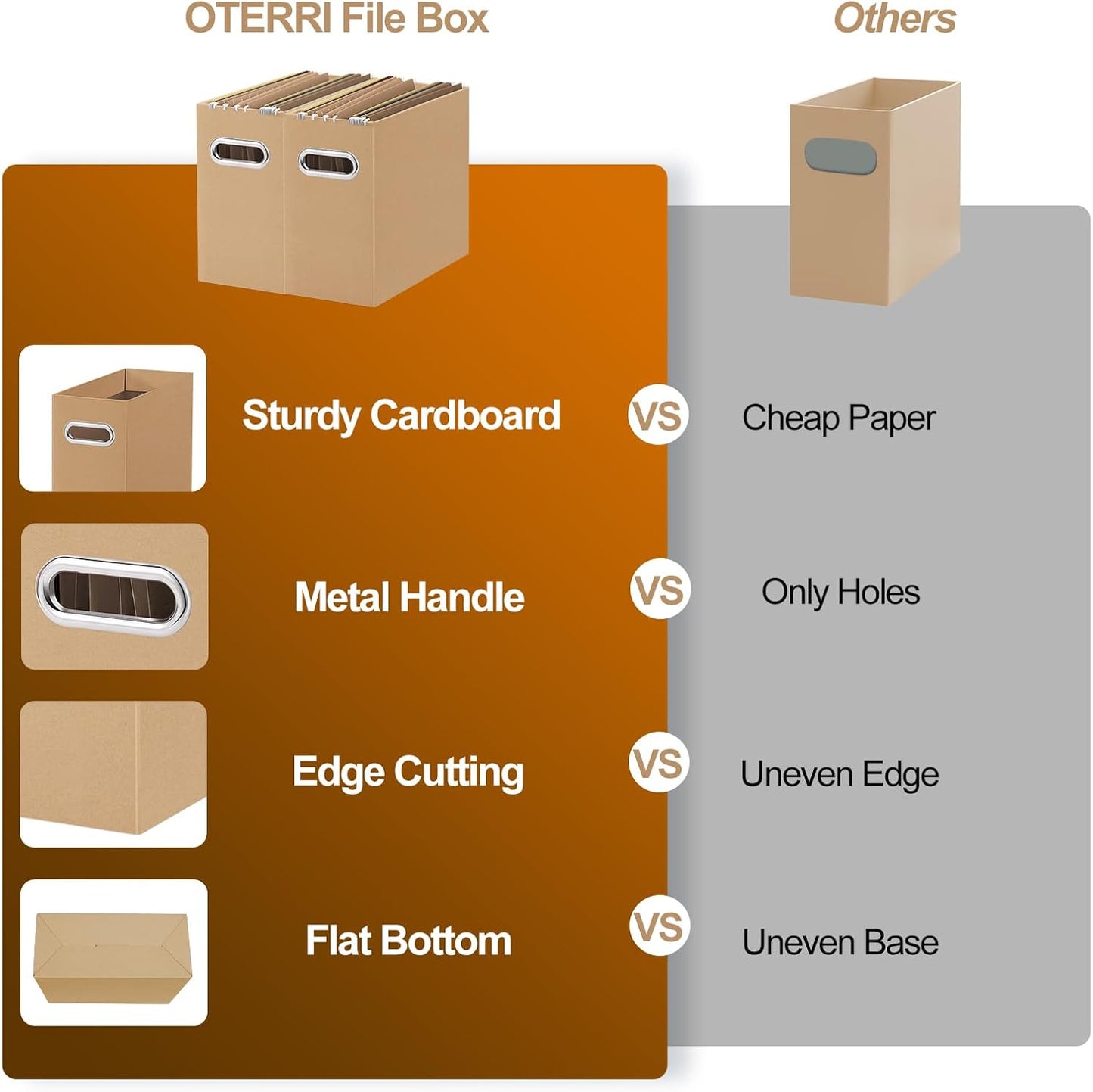 Oterri Cardboard File Organizer Box for Hanging File Folders Letter Size,File Box for Computer Desk,File Cabinet,Working Home,Office,Classroom (Brown, Letter Size - 8 Packs)