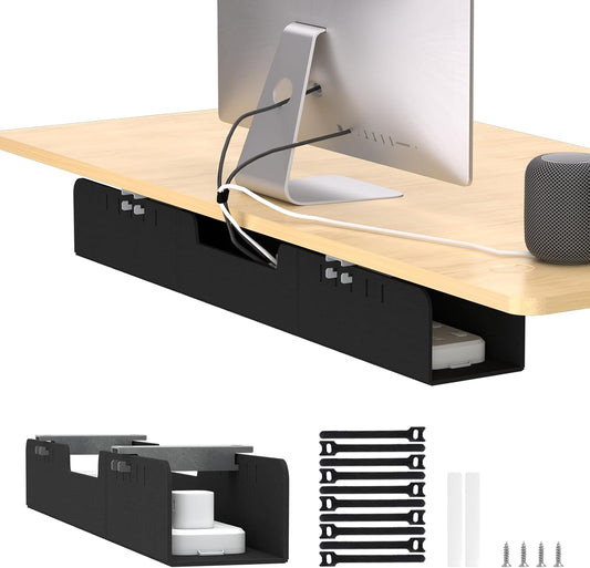 Cable Management for Under Desk,31.5" Standing Desk Cord Management Tray,Upgraded Thickened Felt Cord Organizer Tray for Office, Home, Self-Adhesive Or Bracket Mount Cable Holder,Black