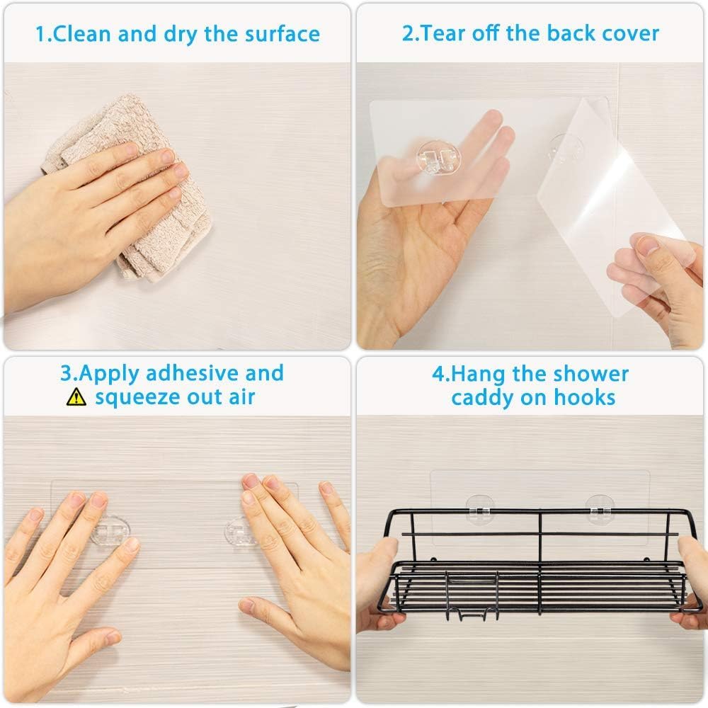 Nieifi Shower Caddy Shelf with Hooks Storage Rack Organizer Adhesive Stainless Steel without Drilling for Bathroom, Lavatory, Washroom, Restroom, Shower, Toilet, Kitchen (Black, 3 Pack)