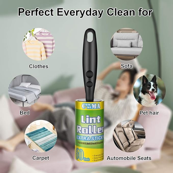 Lint Rollers for Pet & Clothes, Extra Sticky, 3 Handles with 6 Refills, 360 Total Sheets, Lint Roller Set Brush for Dog & Cat Hair Removal, Furniture