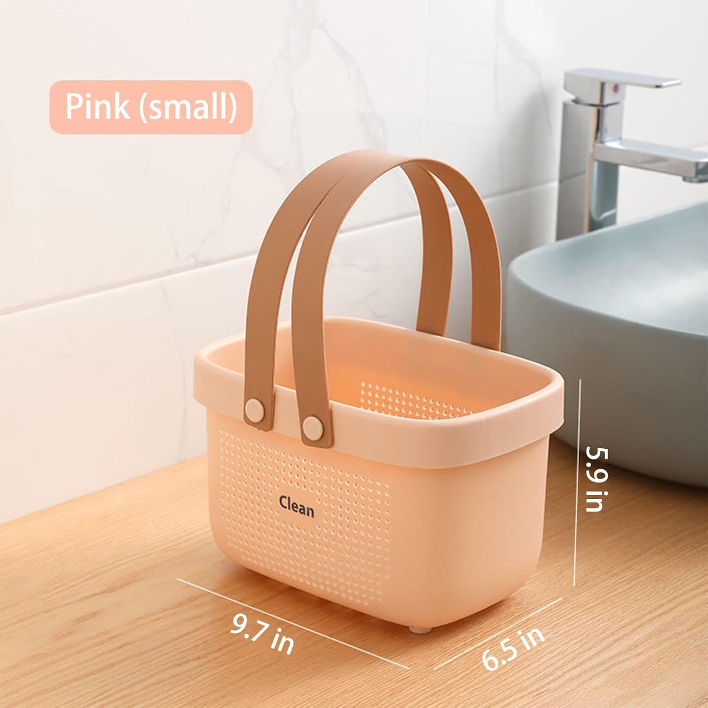 JiatuA Plastic Storage Basket with Handle Portable Shower Caddy Tote Organizer Basket Bin for Bathroom Kitchen Dorm Room Bedroom, Small Pink