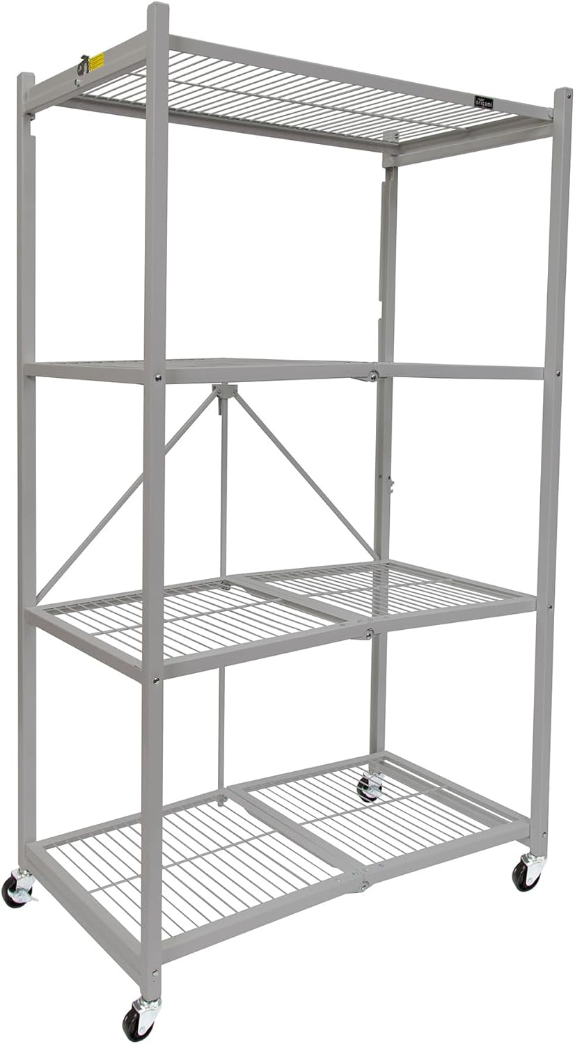 Origami 4-Tier Storage Shelves on Wheels, Steel Shelving Holds 1000 pounds, Heavy Duty Garage Storage & Organization, Closet Organizer, Utility Shelf