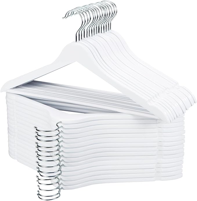 Wooden Hangers 30 Pack, Smooth Wood Hangers with 360° Swivel Hook & Notches, Slim Coat Hanger Wooden for Closet, White