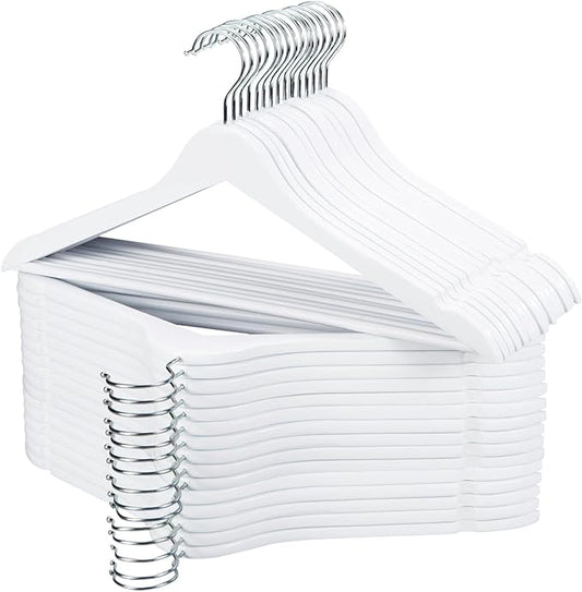 Wooden Hangers 30 Pack, Smooth Wood Hangers with 360° Swivel Hook & Notches, Slim Coat Hanger Wooden for Closet, White