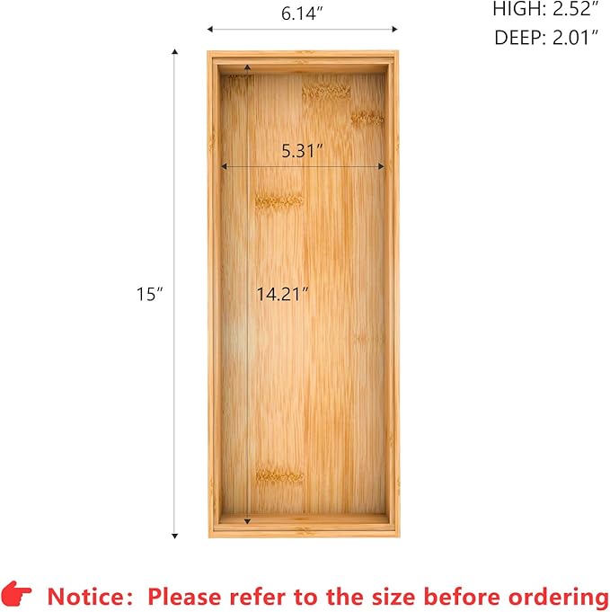 Utensil Organizer Silverware Drawer Organizer-Stackable Bamboo Flatware Caddy Cutlery Holder, Wooden Storage Boxes Tray for Bedroom,Office, Bathroom, Vanity & Garage Tool Organization(15"6"2.5")