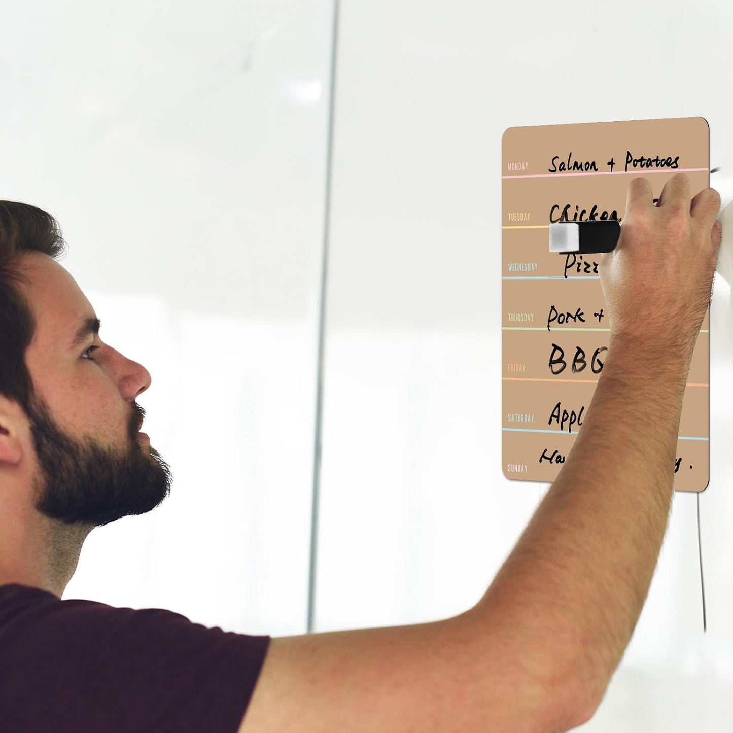 Outus 2 Pieces Magnetic Weekly Dry Erase Boards Erasable Weekly Calendars Whiteboard Planners with 2 Pieces Markers for Office School Supplies (Khaki Style)