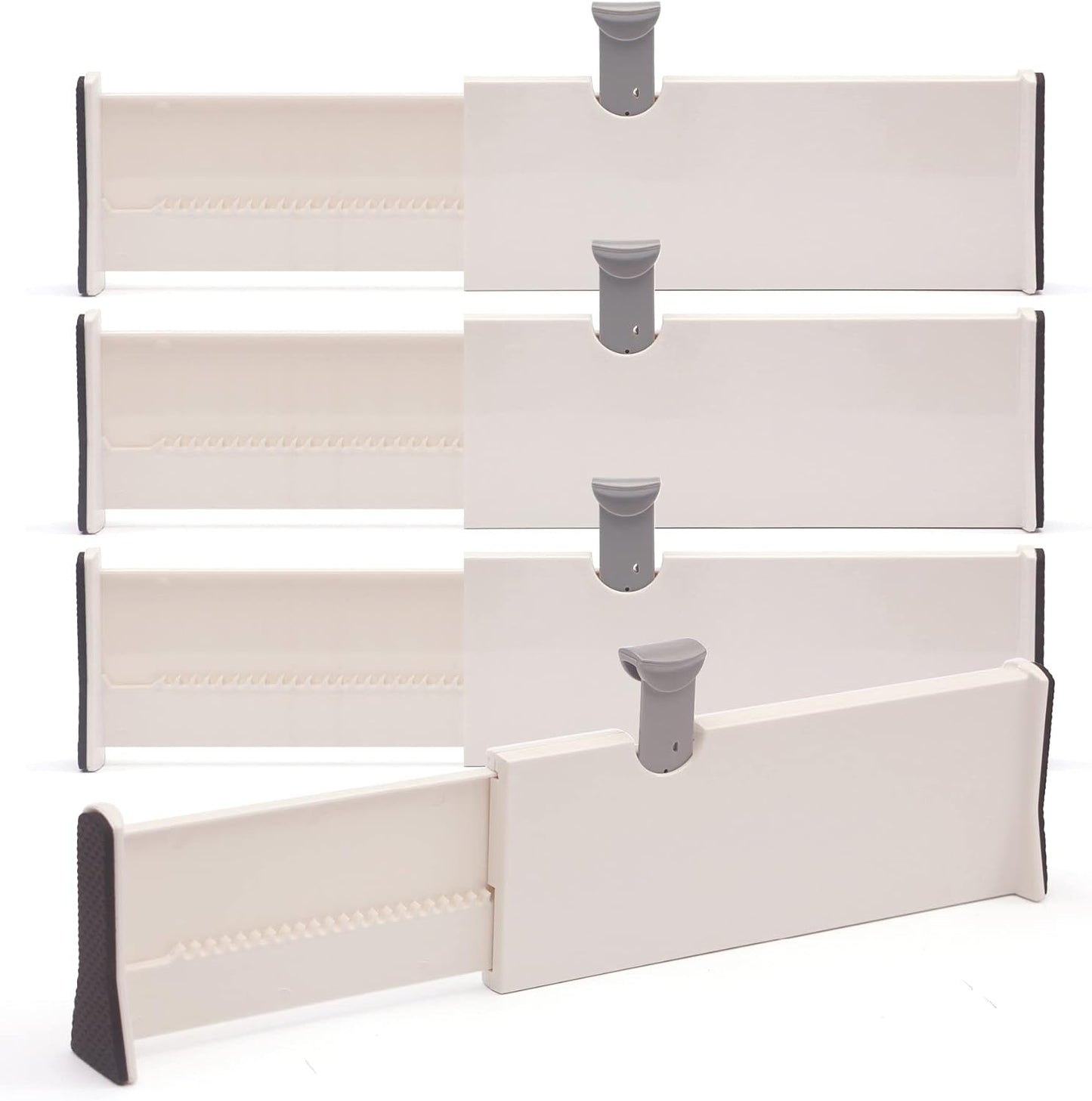 DIOMMELL 4 Pack Adjustable Dresser Drawer Dividers Organizers, Plastic Expandable Drawer Organization Separators for Kitchen, Bedroom, Closet, Bathroom and Office Drawers