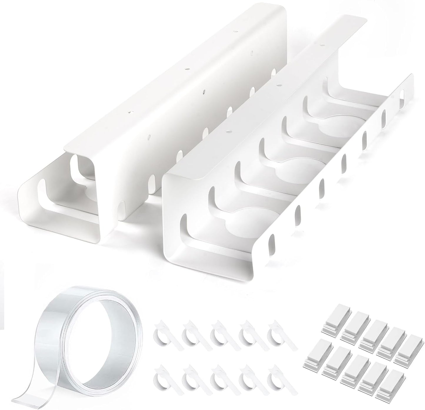 Under Desk Cable Management, 2 Pack 17" Cable Tray Organizer, No Drill or Screw Mount, Standing Desk Cable Management, Cord Organizer, White