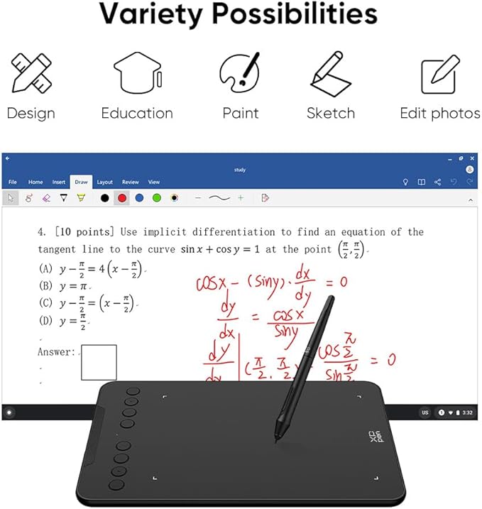 XPPen Updated Deco 01 V3 Drawing Tablet, 16384 Pressure Sensitivity, 8 Custom Shortcuts, 220 Report Rate for OSU Drawing Pad, Remote Teaching & Animation, Compatible with Android, Windows, macOS