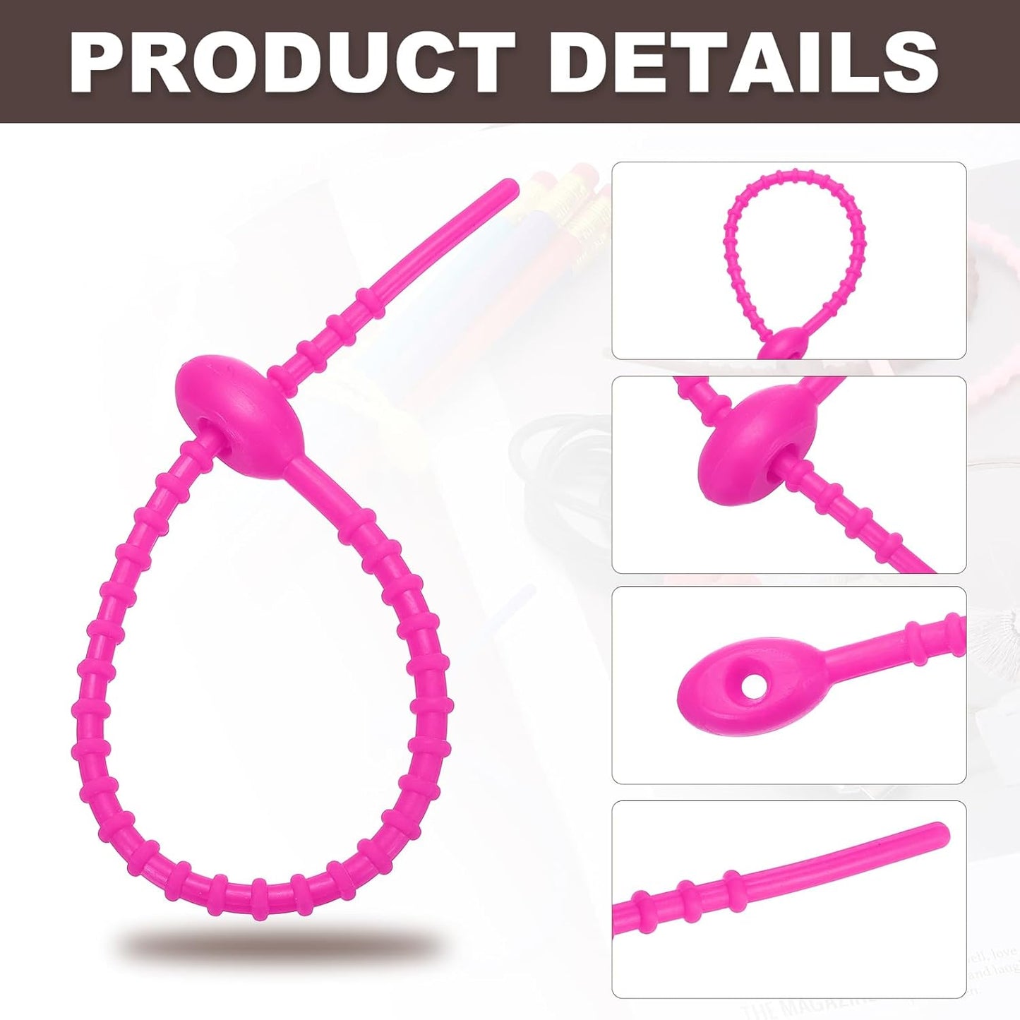 PATIKIL 8 Inch Silicone Cable Ties, 20pcs Rubber Reusable Twist Zip Ties Organizer for Home Office Kitchen Food bags Wires Adjustable Bag Clip, Rose Red