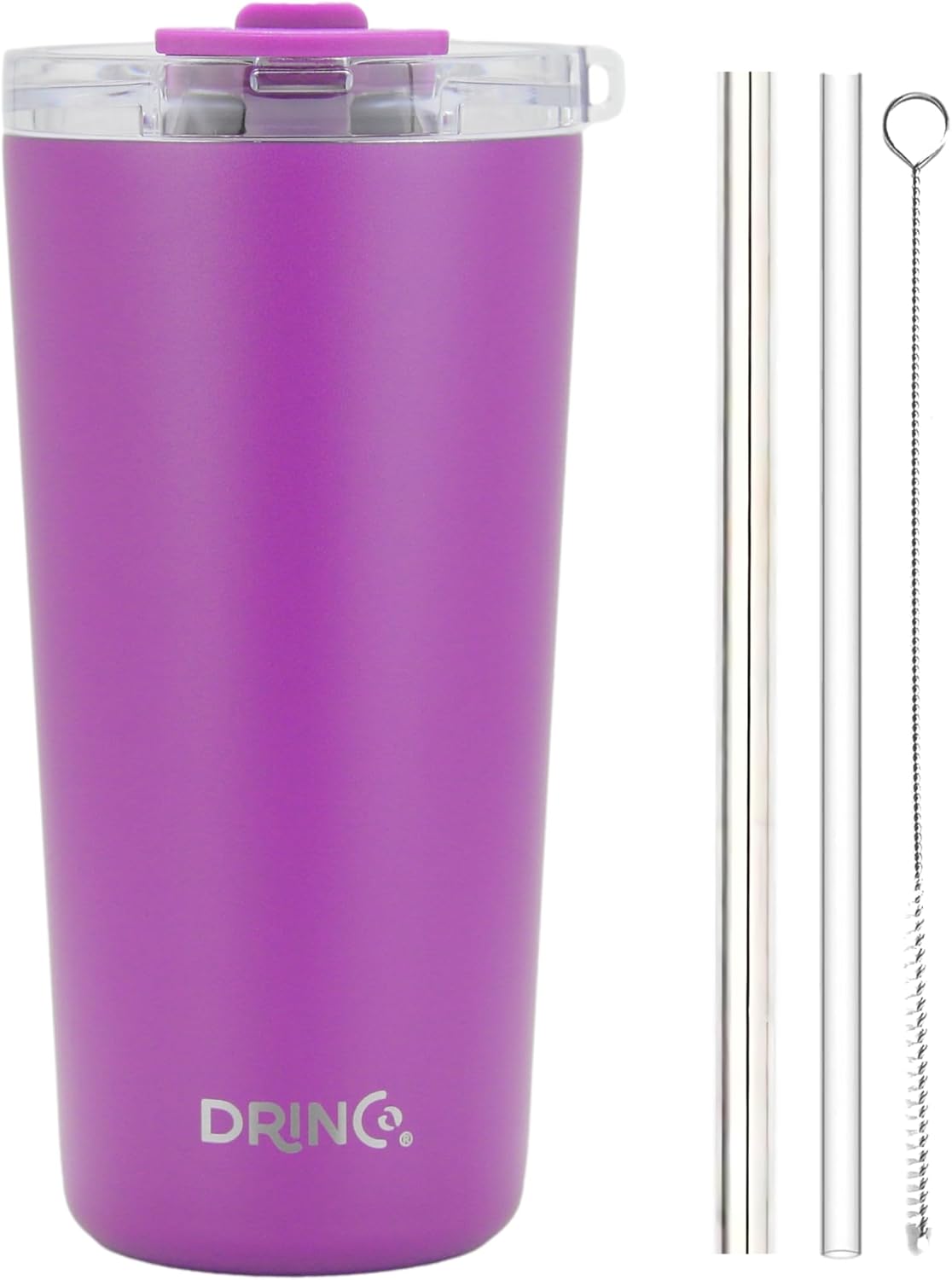 Drinco - 20 oz Stainless Steel Tumbler | Double Walled Vacuum Insulated Mug With Lid, 2 Straws, For Hot & Cold Drinks (20oz Deep Purple, 20oz)