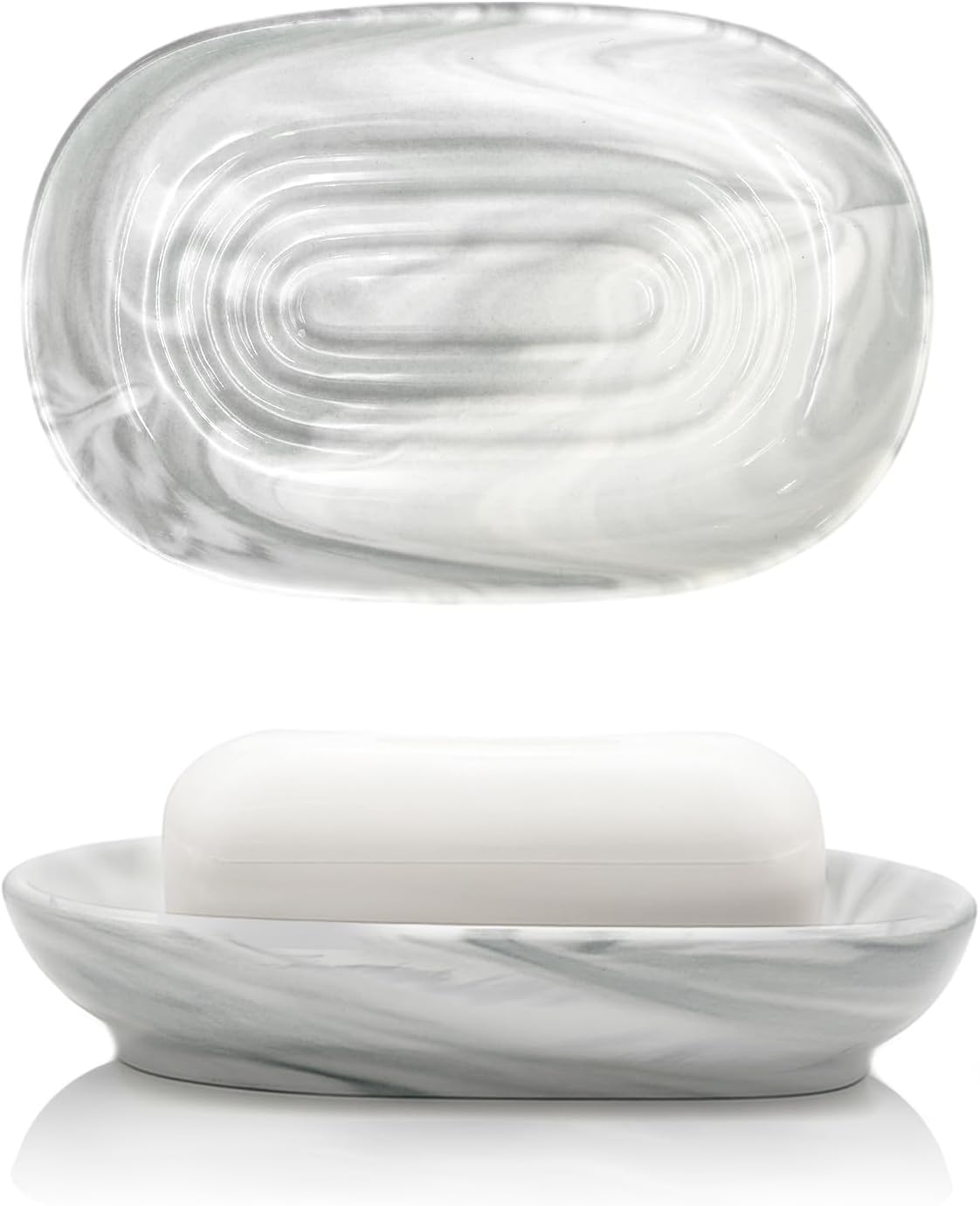Elegant Ceramic Soap Dish for Shower with Unique Marble Texture, Decorative Bar Soap Holder for Bathroom & Kitchen, Easy Clean Versatile Oval Soap Dishes for Soap Bar