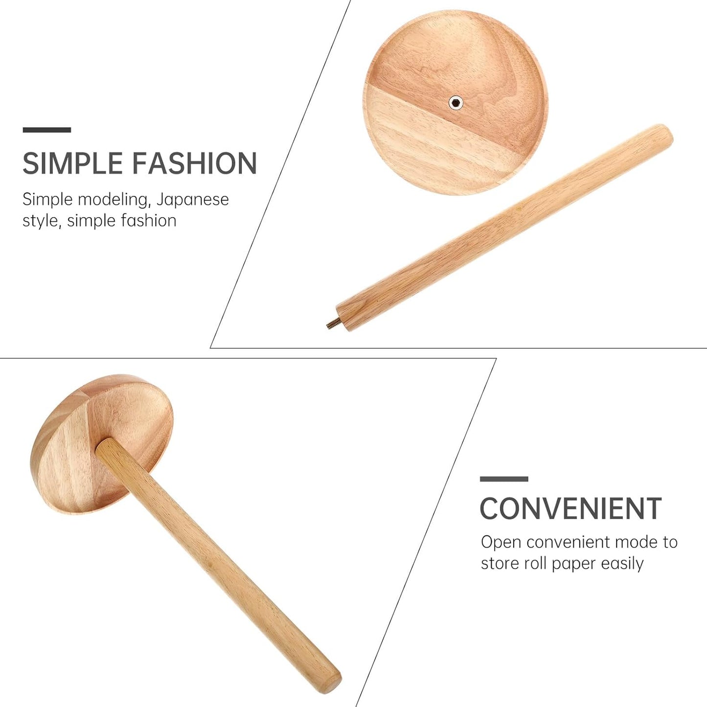 Solid Wooden Toilet Paper Holder Stand with Design and Rubberwood Base Freestanding Roll Paper Storage Rack for Bathroom Home Office and Apartment Use