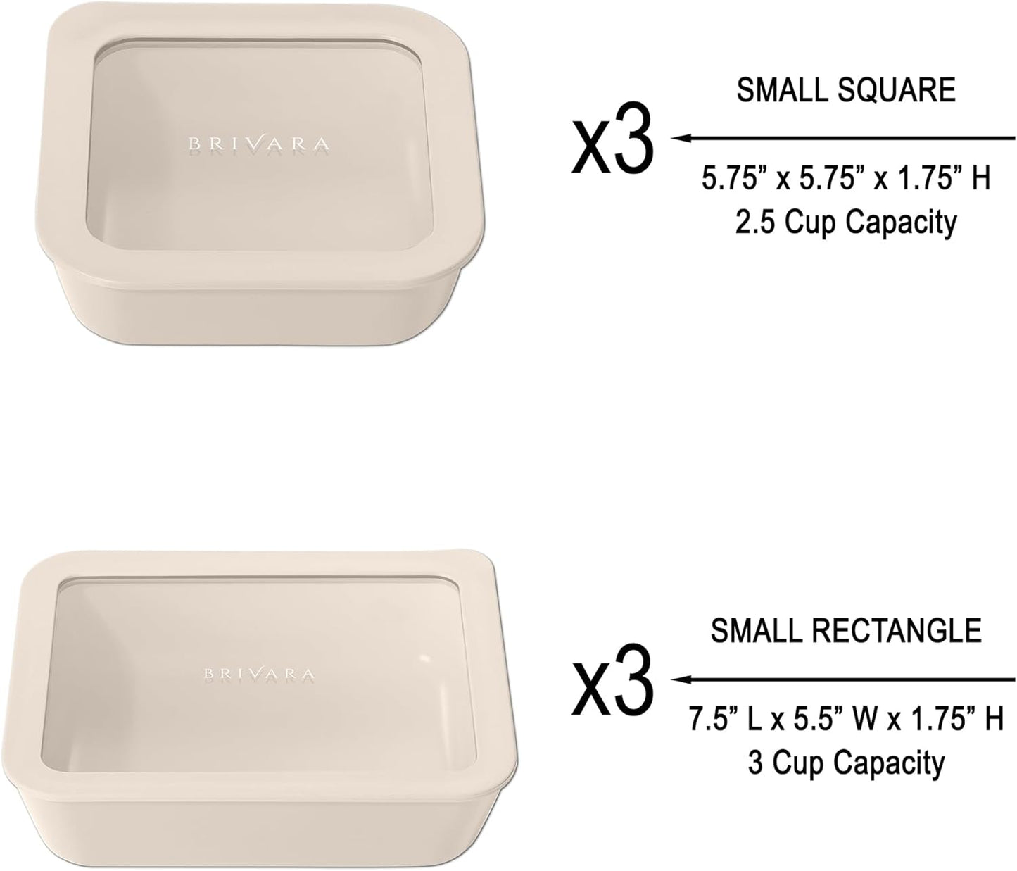 Ceramic Coated Glass Food Storage Container | No PTFE, PFOA, PFAS, and BPA | Reusable Non Toxic Meal Prep Container with Glass Lid | Easy To Store | 6 Piece Food Prep [Crema]
