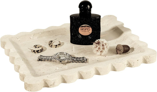 Decorative Marble Tray - Rectangular Bathroom Countertop Organizer for Vanity, Jewelry Display, Perfume(10.6"x7.8")