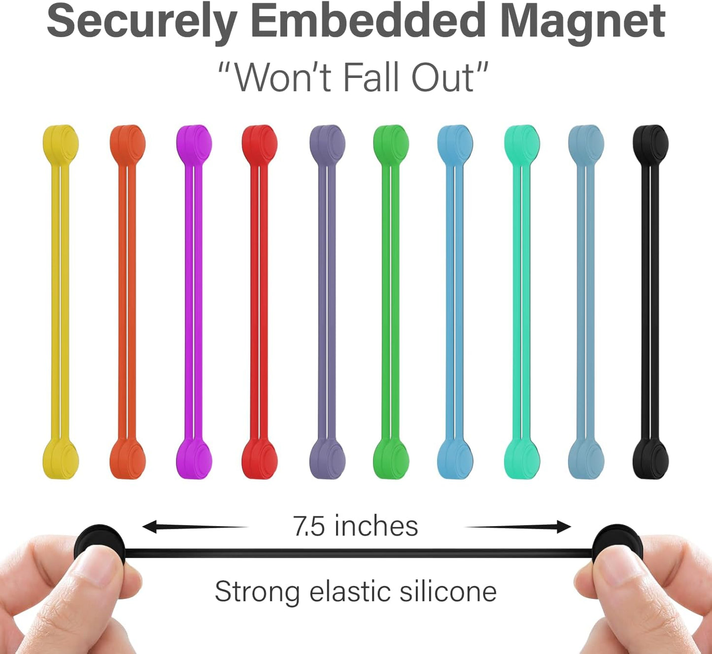 30-Pack Magnetic Cable Ties – Snap-On Silicone Magnetic Cord Ties with Strong Magnets – Reusable Magnetic Ties for Cords, Wire Organizer, Charging Cord Organizer – Assorted Colors