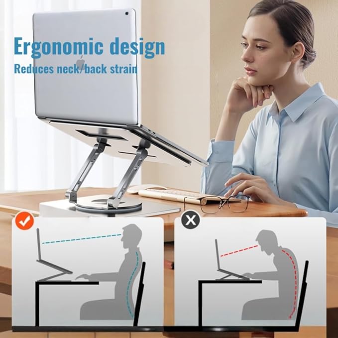 360° Swivel Laptop Stand - 2.5mm Heavy-Duty Aerospace Aluminum, Adjustable Height & Angle, Sturdy Yet Lightweight，Ergonomic Desk Mount for 10-17" MacBook/Dell/HP,Silver