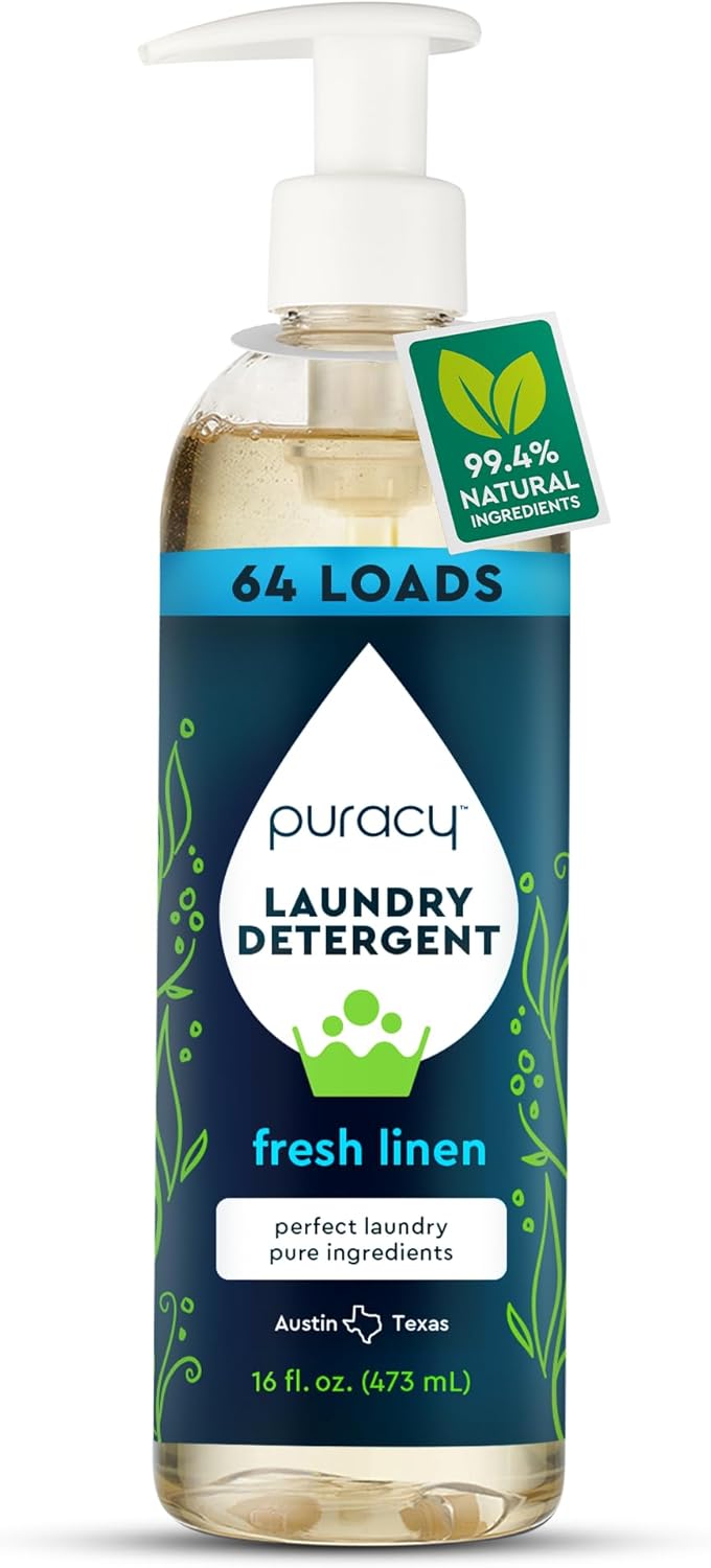 Puracy Laundry Detergent - Enzyme-Powered Liquid Laundry Detergent Concentrate, Natural Laundry Detergent Seen on TikTok, Non-Toxic (Fresh Linen, 16 fl oz, 64 Loads)