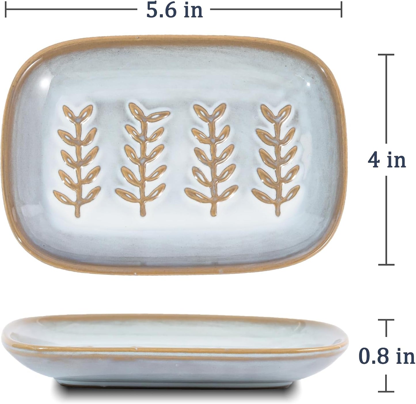 Aesthetic Ceramic Soap Dish for Shower, Soap Holder with Raised Relief, Shower Soap Dish for Shampoo Bar Or Sponge, Soap Saver for Bathroom, Kitchen, Sink, Decorative Soap Tray(Grey&White)