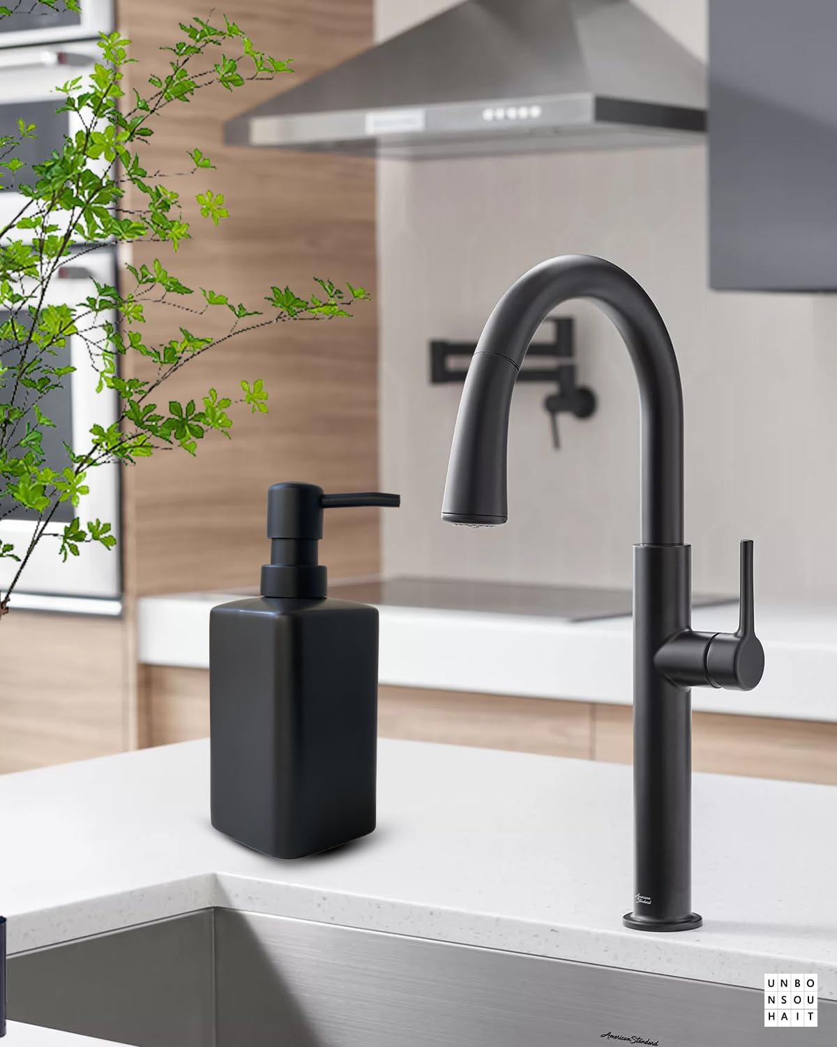 Soap Dispenser - Black Rectangular, 12 Oz, Ceramic with Plastic Pump