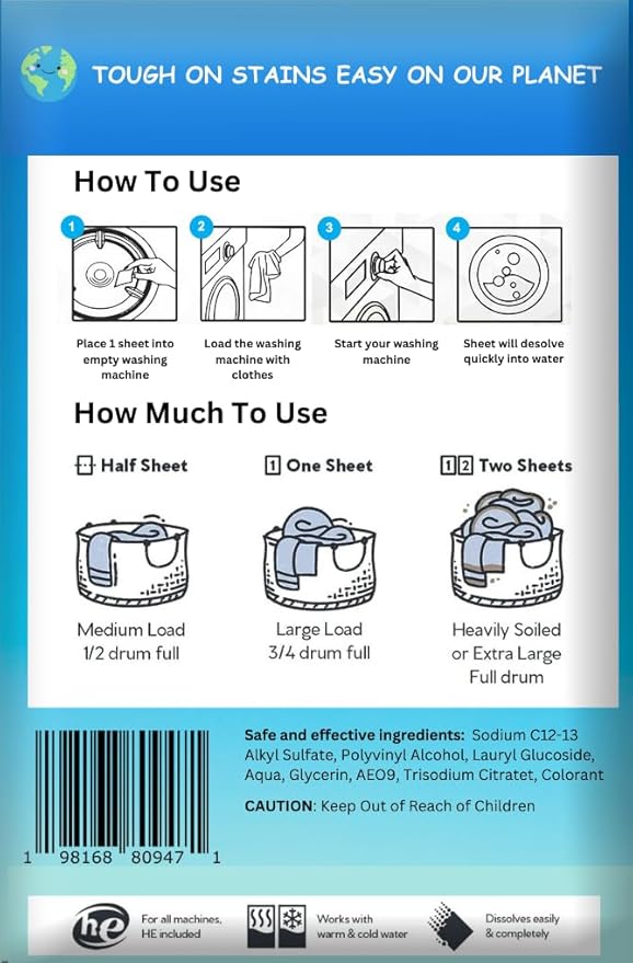 Laundry Detergent Sheets - Fresh Linen - No Plastic Jug (60 Loads) 30 Sheets