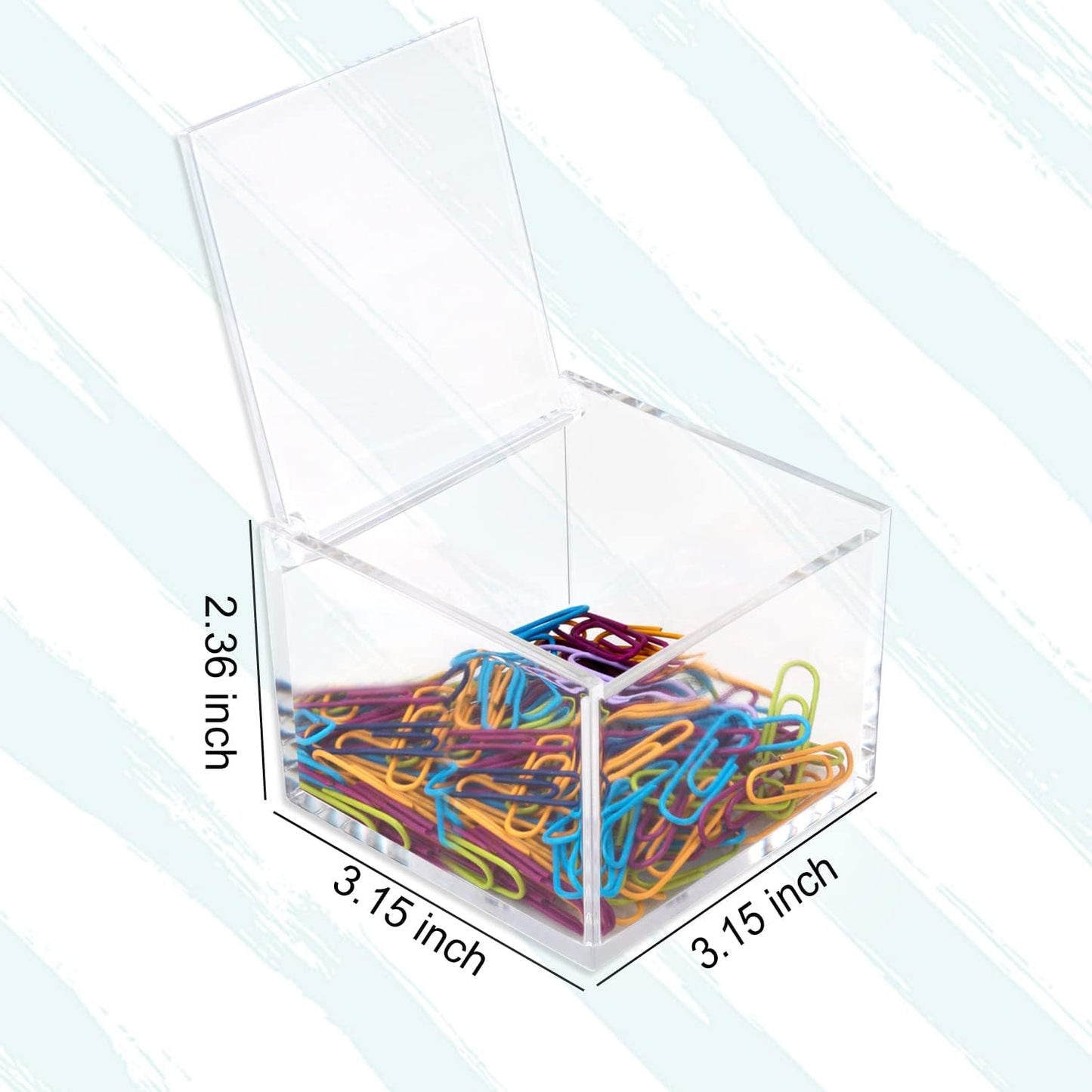 2 Pack Small Clear Acrylic Organizer with Lid for Paper Clips,Sticky Note,Qtip,Cotton Balls,Hair Ties Holder Acrylic Box for Home office Bathroom Desk Organizer