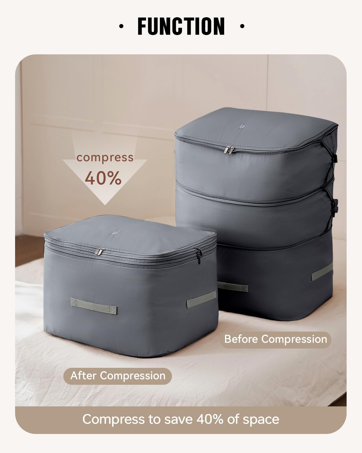 Eachy 3-Pack Comforter Storage Bag Blanket Storage Bags, 136L Compression Storage Bags for Blanket Comforter, Ultra Space Saving Self Compression Organizer