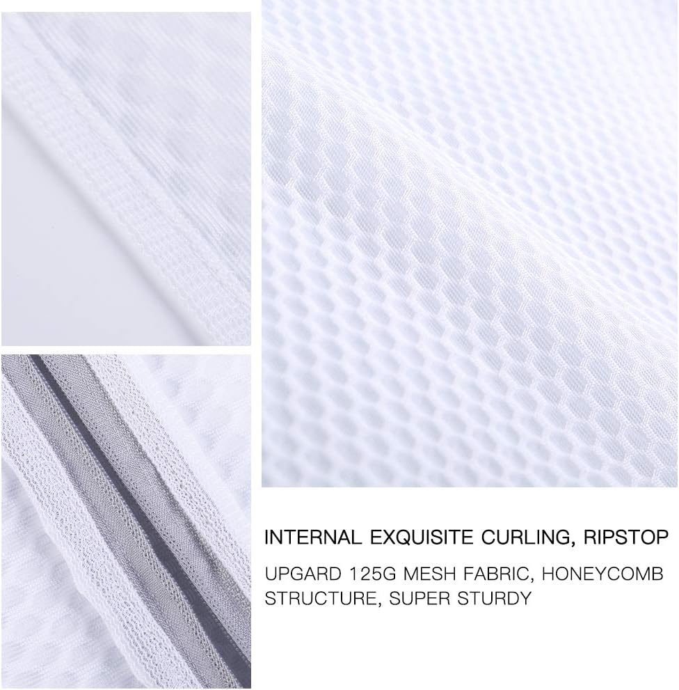 Kimmama Laundry Mesh Wash Bags, Lingerie Bags for Washing Delicates, White Net, Grey Zipper, 1L & 1M