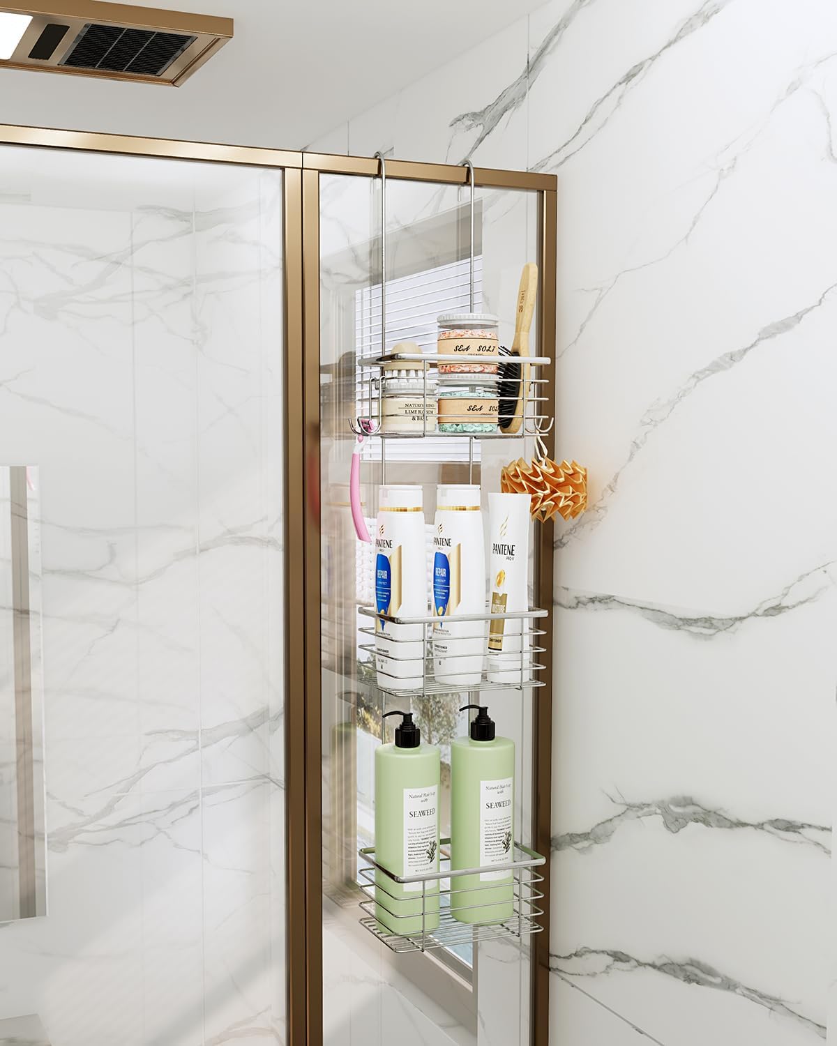 3-Tier Small Hanging Bathroom Organizer,caddy hanging,Shampoo Holder Stainless Steel,over the door shower caddy,shower storage