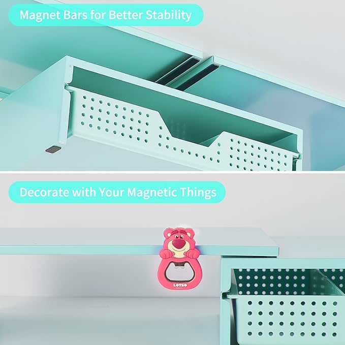 Dual Monitor Stand Riser with Drawer, Desk Organizer and Accessories, Metal Laptop Stand for Desk, Workspace Desktop Stand for Computer, Laptop, TV and More (Sky Blue)