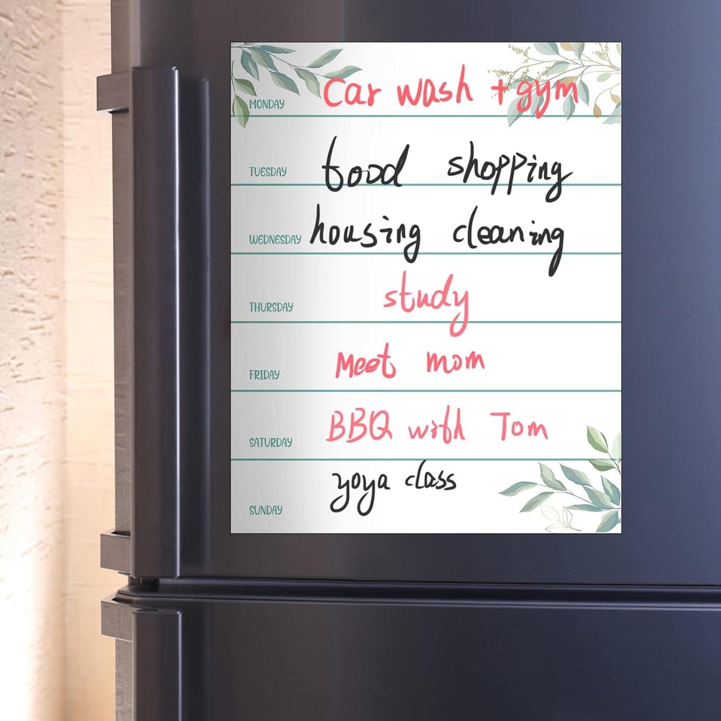 Outus 2 Pieces Magnetic Weekly Dry Erase Boards Erasable Weekly Calendars Whiteboard Planners with 2 Pieces Markers for Office, Home, School Supplies (Leaf Style)