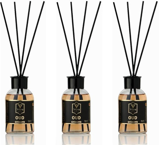 Luxury Reed Diffuser Set - 110ml Aromatherapy Diffuser with Natural Sticks, Aesthetic Room Decor, Long-Lasting Air Freshener for Home, Bathroom, and Office, Essential Oil Stick Diffuse (Oud Pack)