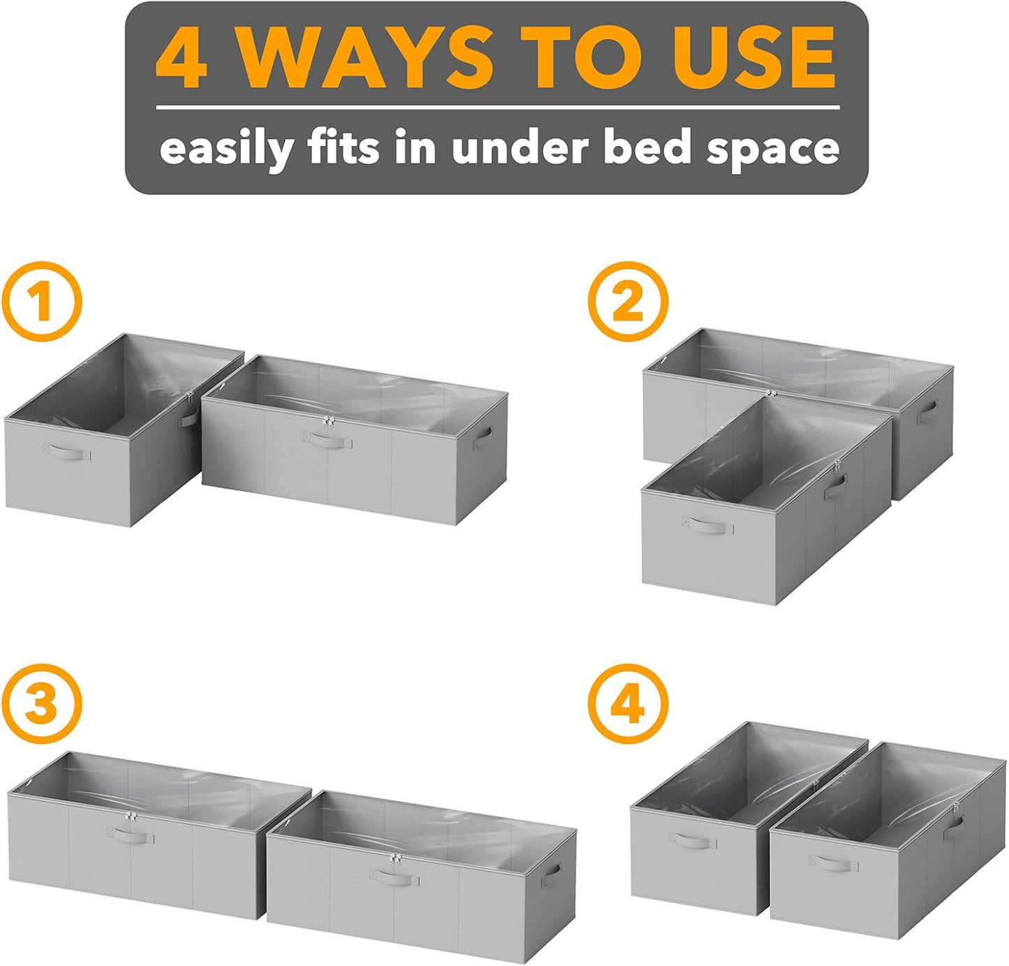 SpaceAid 2 Pack 10" High Under Bed Storage Containers, Large Underbed Storage Organizer Bins with Lids for Bedroom, Dorm, Clothes, Closet Organization, Bed Sheets and Blankets (Gray)