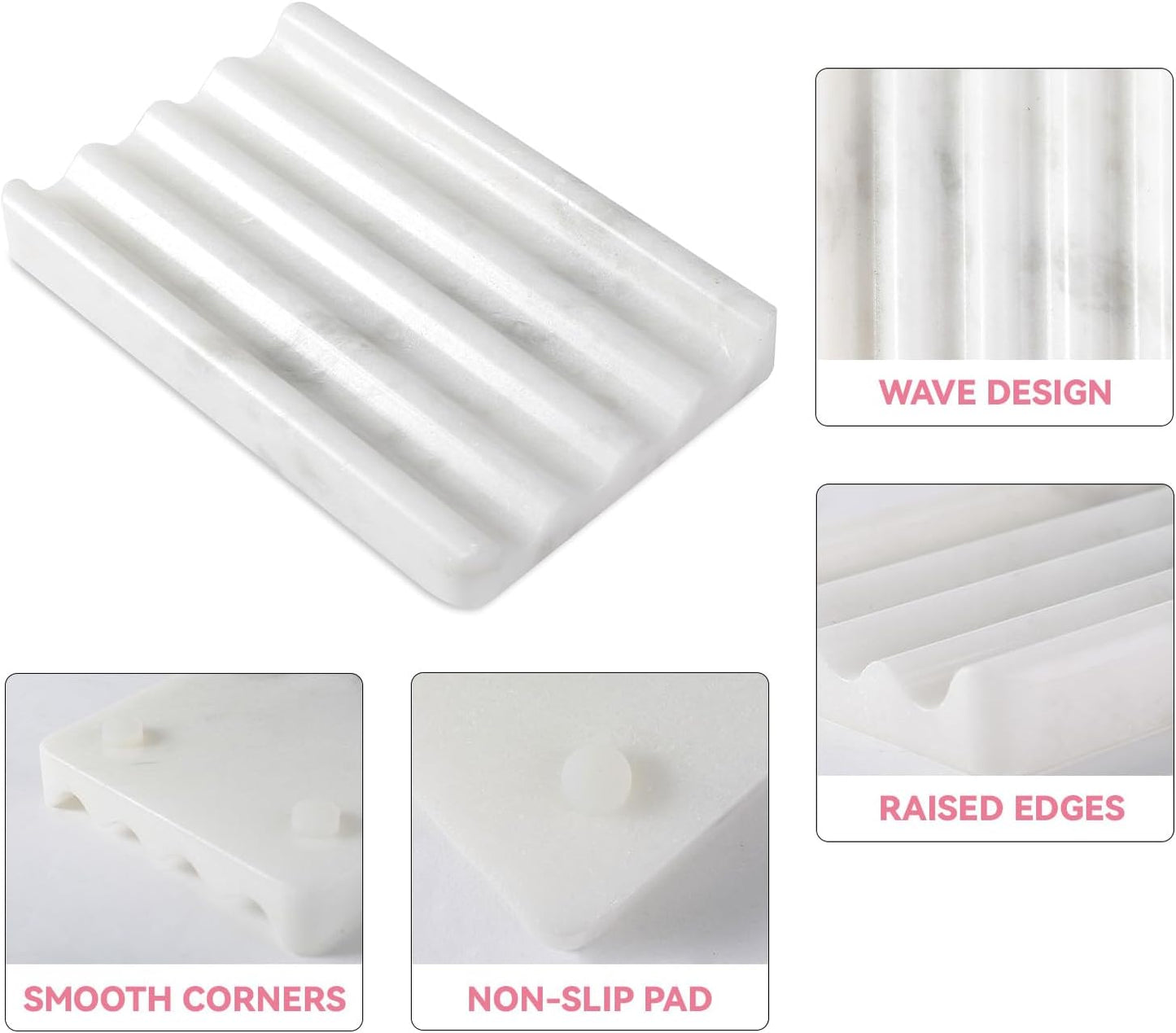 2 Pcs Marble Soap Holder, Soap Dish for Shower, Bathroom, Kitchen, Multi-Function Bar Soaps Holder, Soaps Saver with Water Ripple Design, Soap Tray(Namib Fantasy)