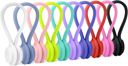 Motiloo Reusable Magnetic Cable Ties for Bundling and Organizing, Holding Stuff, Book Markers, Fridge Magnets Twist Ties(10 Colors - 10 Pack)