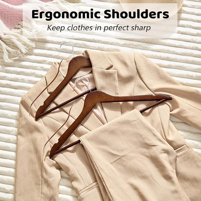 Wooden Hangers, 30 Pack Wood Hangers with 360-Degree Rotatable Hook and Pants Bar, Smooth Finish Coat Hanger Wooden for Closet, Walnut