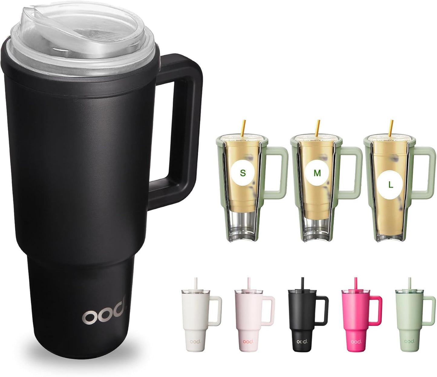 OOD OniVerso 40 oz Stainless Steel Insulated Tumbler with Handle and Straw, Iced Coffee Cup Holder for Disposable Cups, Leak Proof Tumbler, City Night (Black)