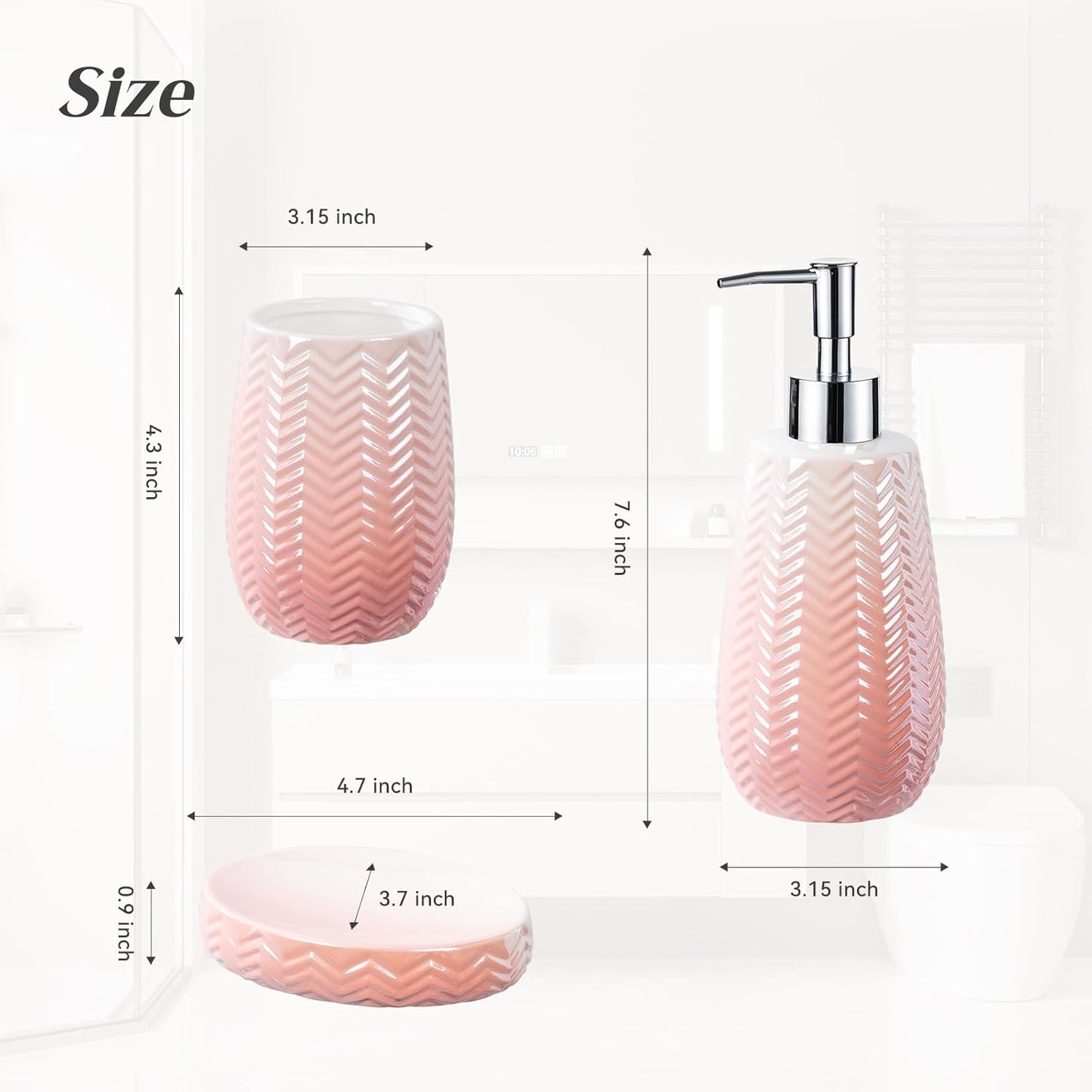 Bathroom Accessory Set, Pink Bathroom Decor, Pink Soap Dispenser, Soap Dish and Tumbler,Wavy Bathroom Accessories Set Complete.