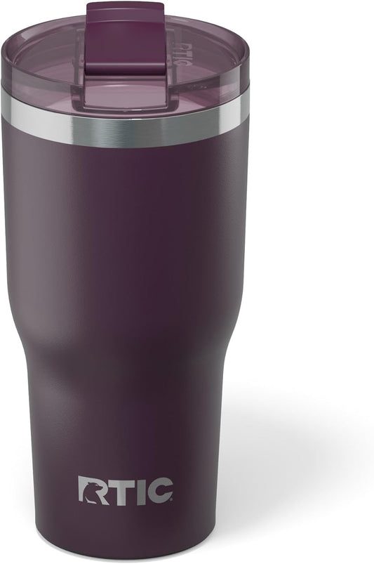 RTIC 30oz Essential Tumbler with Lid, Ceramic Lined, Insulated, Stainless Steel, Metal, Double Wall Vacuum-Insulation, Travel Cup for Iced Coffee, Tea, Hot and Cold Drink, Plum