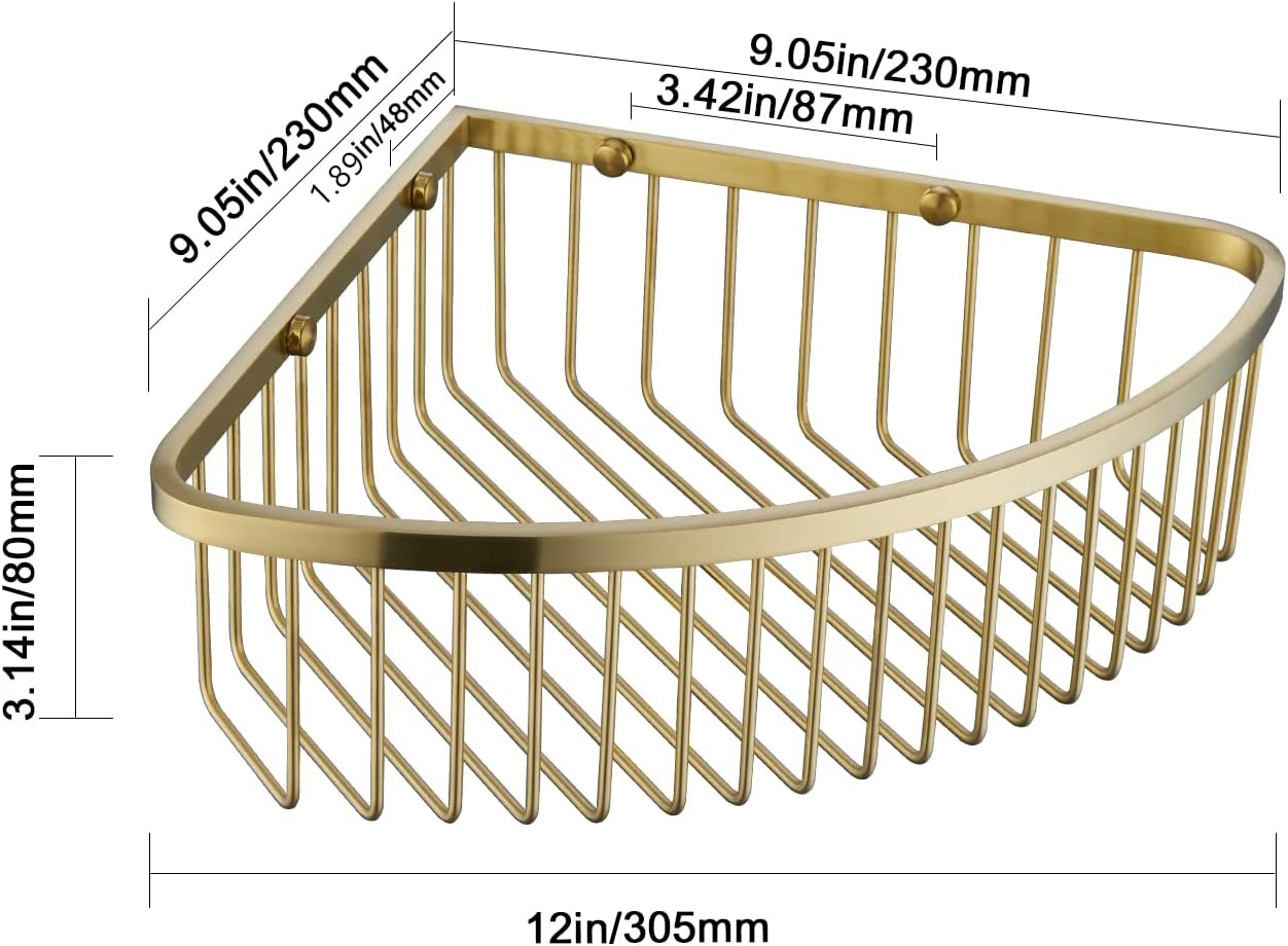 Corner Shower Caddy Organizer, SUS304 Stainless Steel Heavy Duty Rust-Proof Shelf Organizer, Wall Mounted Storage Rack for Bathroom Kitchen, Brushed Gold