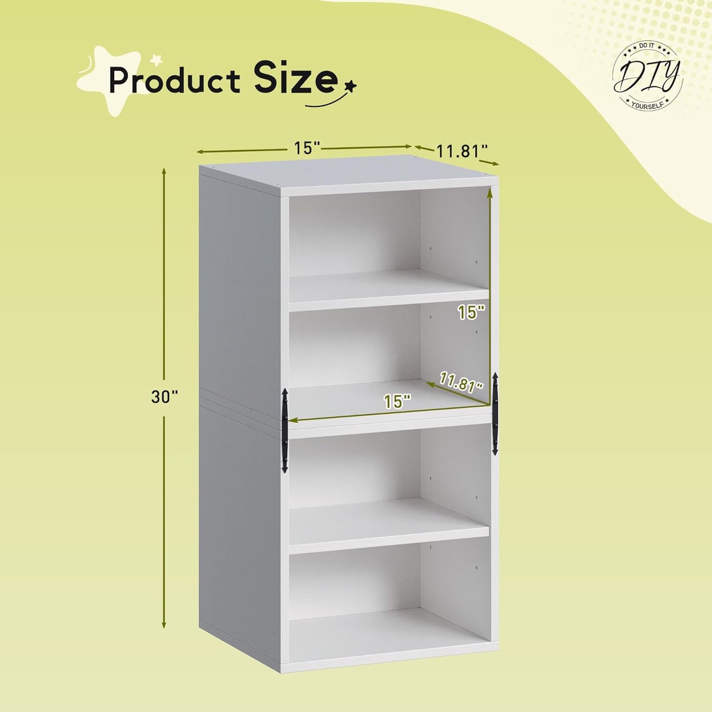 2-Tier Stackable Cube Storage Organizer, DIY Bookcase with 2 Removable Open Shelves & Anti-Tip Design, Cube Book Shelf for Bedroom, Office, Dorm,15" W x 11.81" D x 30" H, White