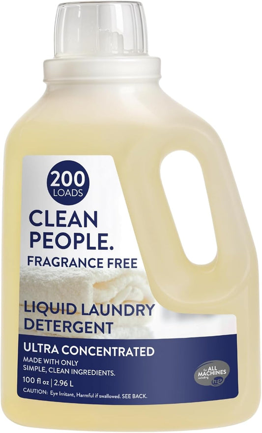 The Clean People Liquid Laundry Detergent - Recyclable Packaging, Stain Fighting - Ultra Concentrated, Laundry Soap - Fragrance Free, 200 Loads