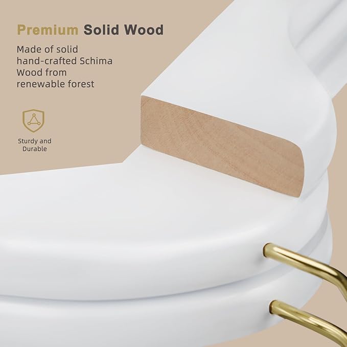 TOPIA HANGER Wooden Hangers 30 Pack, White Wood Coat Hanger with 360° Swivel Gold Hook, Non Slip Pants Bar and Shoulder Notches for Camisole, Jacket, Pants, Smooth Finish Clothes Hangers -CT34WG30
