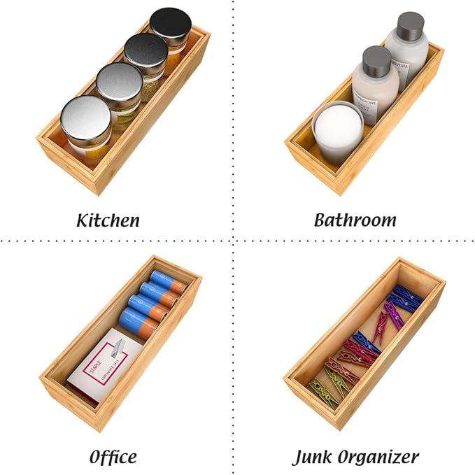 Utensil Organizer Silverware Drawer Organizer - Stackable Bamboo Flatware Caddy Cutlery Holder, Wooden Storage Boxes Tray for Bedroom,Office, Bathroom, Vanity & Garage Tool Organization(9"3"2.5")