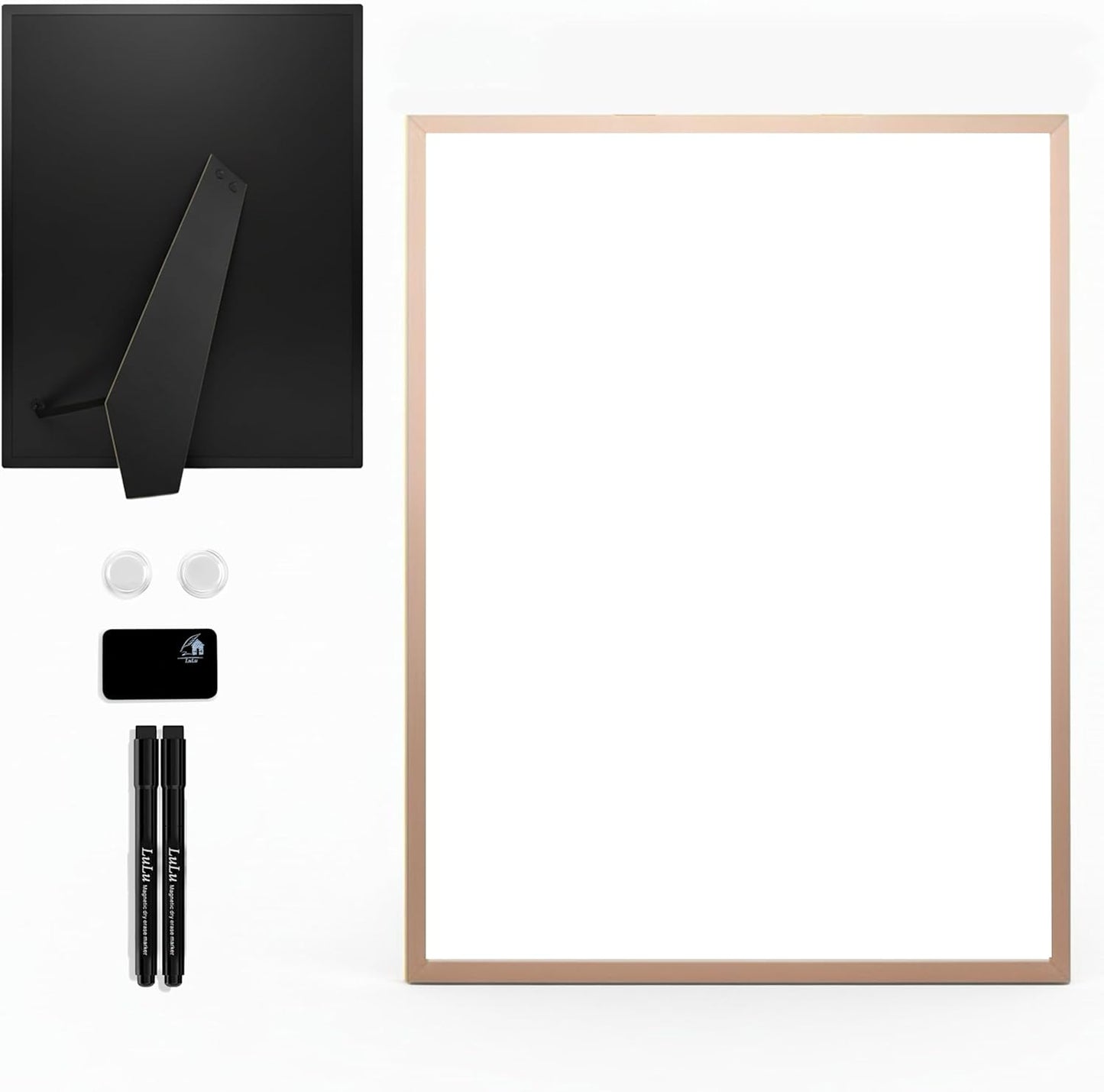 Small Whiteboard 12 x 16 Inch Magnetic Dry Erase Board with Stand & Wall Mount | Rose Gold Aluminum Frame | Desktop Board for Home, Office, Reception, Events | 2 Markers, Eraser & 2 Magnets