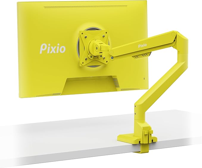 Pixio PS1S Wave Yellow Single Monitor Arm Stand Desk Mount - Fits up to 32 inches Monitors and up to 19.8lbs. VESA Compatibility and Integrated Cable Management