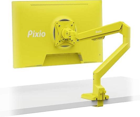 Pixio PS1S Wave Yellow Single Monitor Arm Stand Desk Mount - Fits up to 32 inches Monitors and up to 19.8lbs. VESA Compatibility and Integrated Cable Management