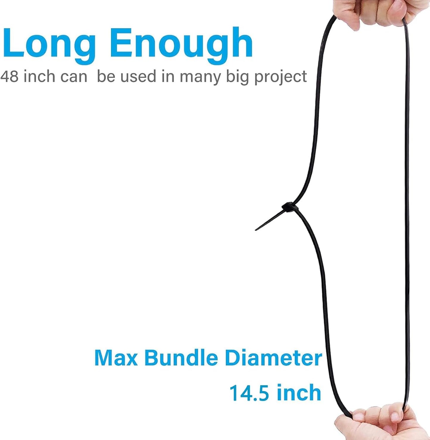 48 Inch Extra Long Heavy Duty Cable Ties, 12-Piece UV Resistant Black Nylon Zip Ties, 200 LB Tensile Strength